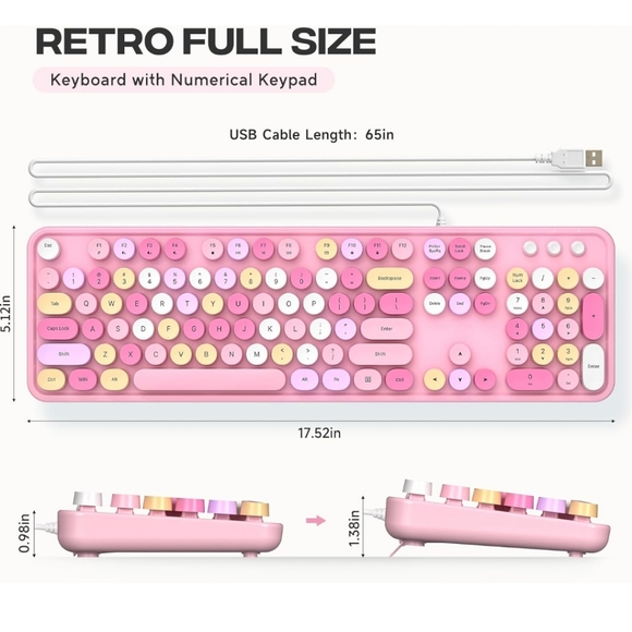 Wired Keyboard, 104 Keys Full-Sized Typewriter Keyboards, USB Plug and Play Offi - Picture 7 of 7